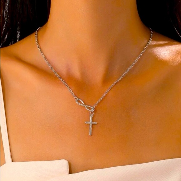 SILVER CROSS INFINITY SLIDE THRU NECKLACE - Picture 2 of 4